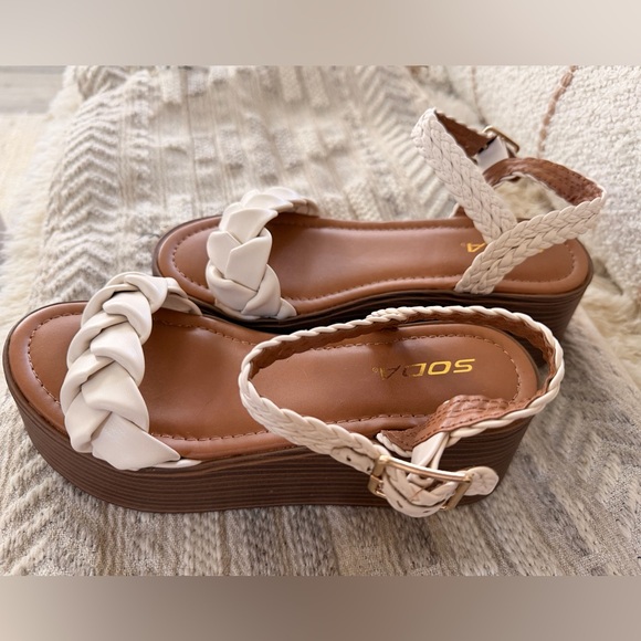 Soda Cream and Brown Braided Sandals - Picture 4 of 4